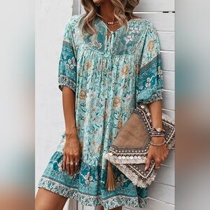 CUPSHE Gertie Puff Sleeve Round Neck Paisley Dress 👗